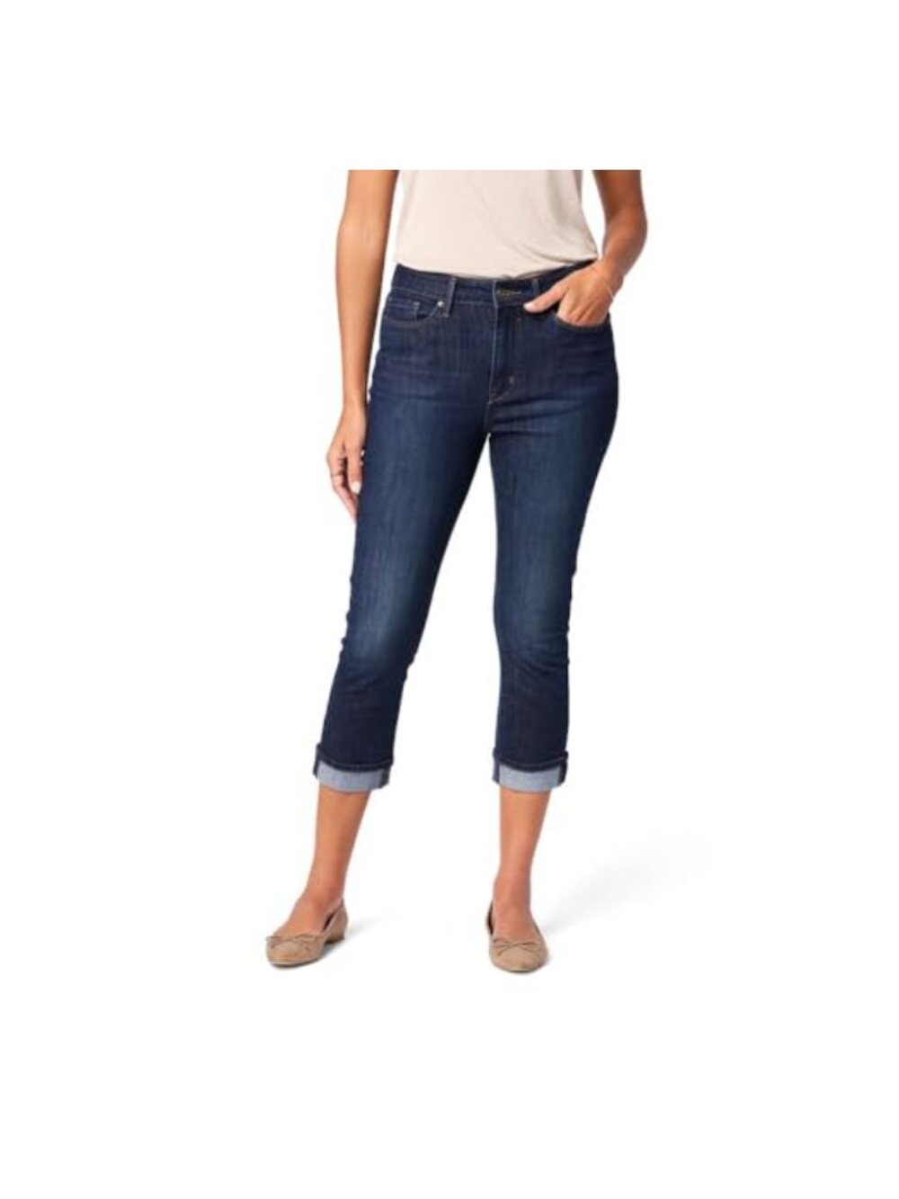 Women's Mid-Rise Slim Fit Capris Jeans Stretchy Denim 23" Inseam